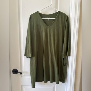 Ulla Popken Olive Green Cotton V-Neck Tunic Top Plus Size 16/18 Pocket